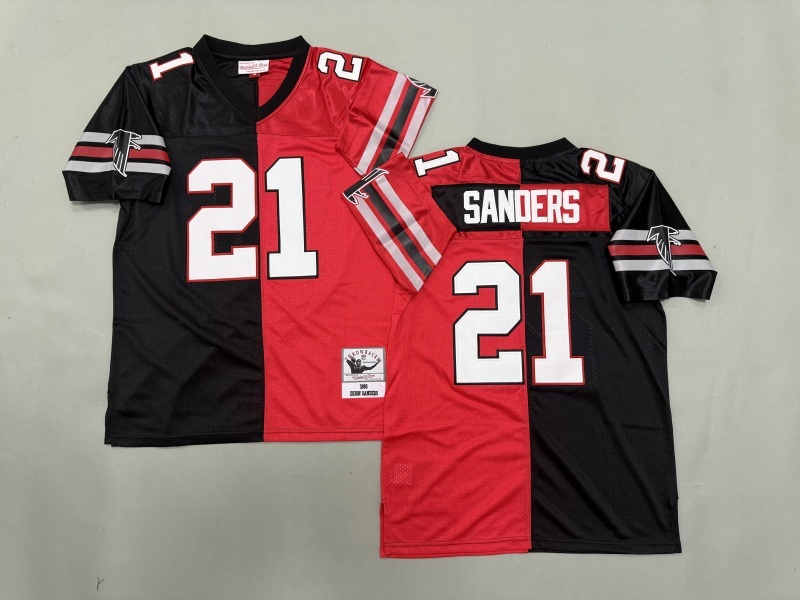 Men 2025 Atlanta Falcons #21 Sanders black red Throwback Limited NFL Jersey style 001